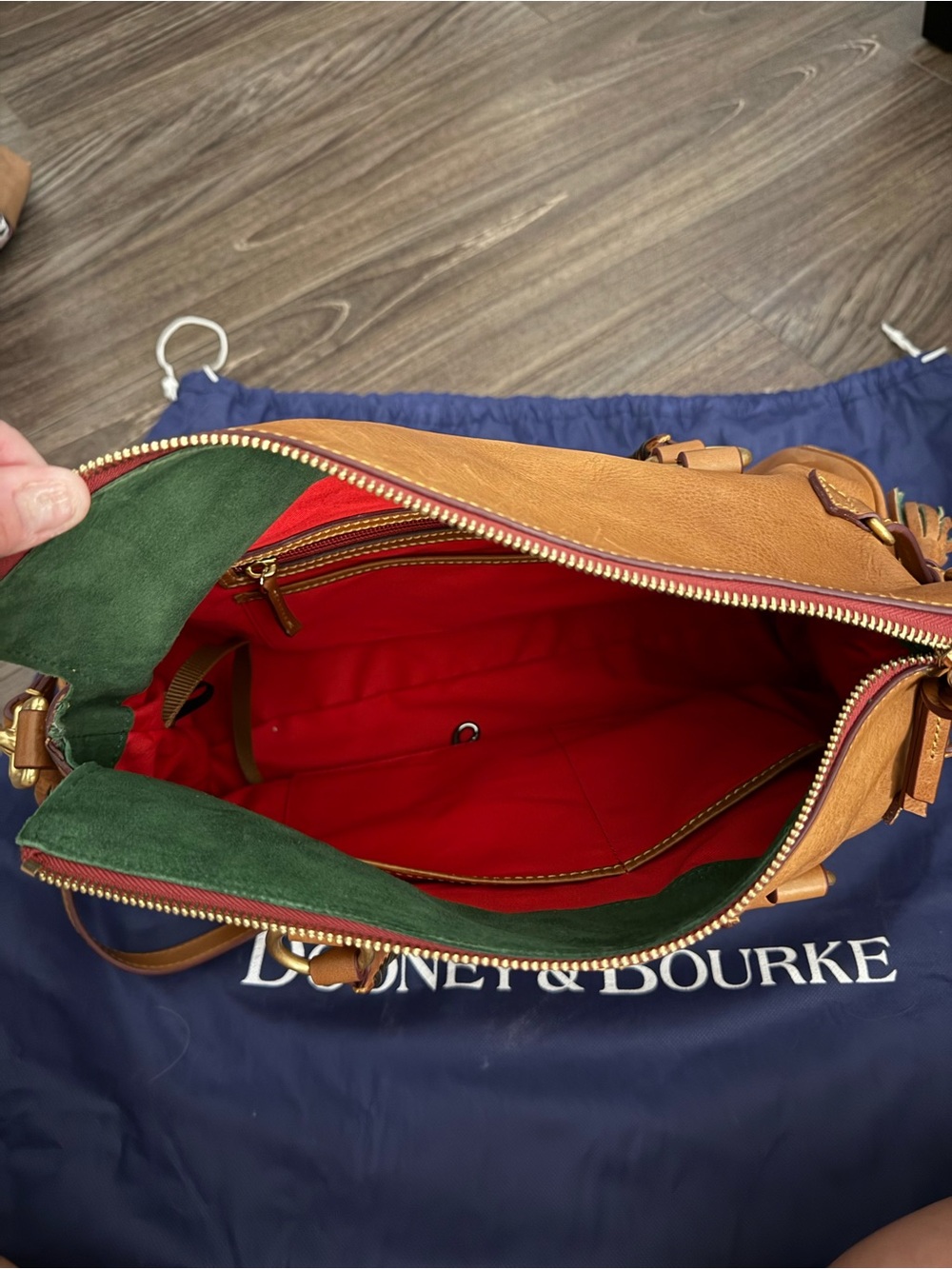 Dooney & Bourke Brown Leather Satchel with Braided Handle and Gold Hardware - Picture 2 of 5